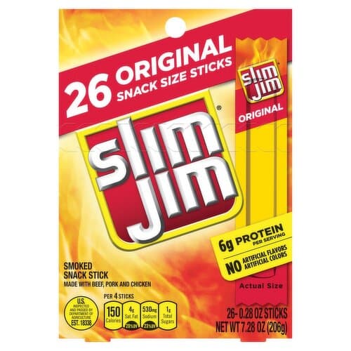 Slim Jim Snack Sized Original Flavor Smoked Meat Stick