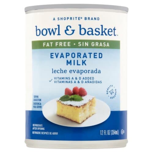 Bowl & Basket Fat Free Evaporated Milk, Leche Evaporada Sin Grasa
