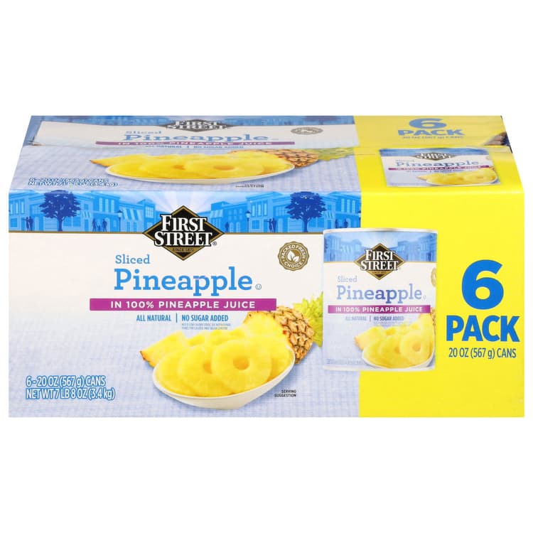 First Street Pineapples, In 100% Pineapple Juice, Sliced