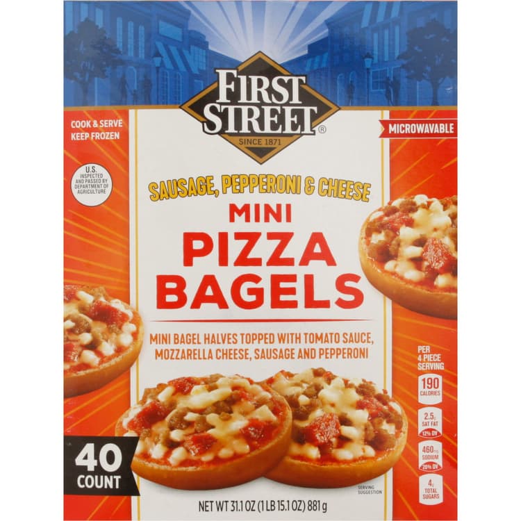 First Street Pizza Bagels, Sausage, Pepperoni & Cheese, Mini