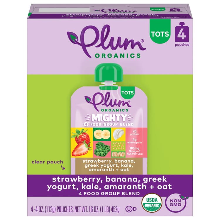 Plum Organics Mighty 4 Strawberry, Banana, Greek Yogurt, Kale, Amaranth & Oat Pouch