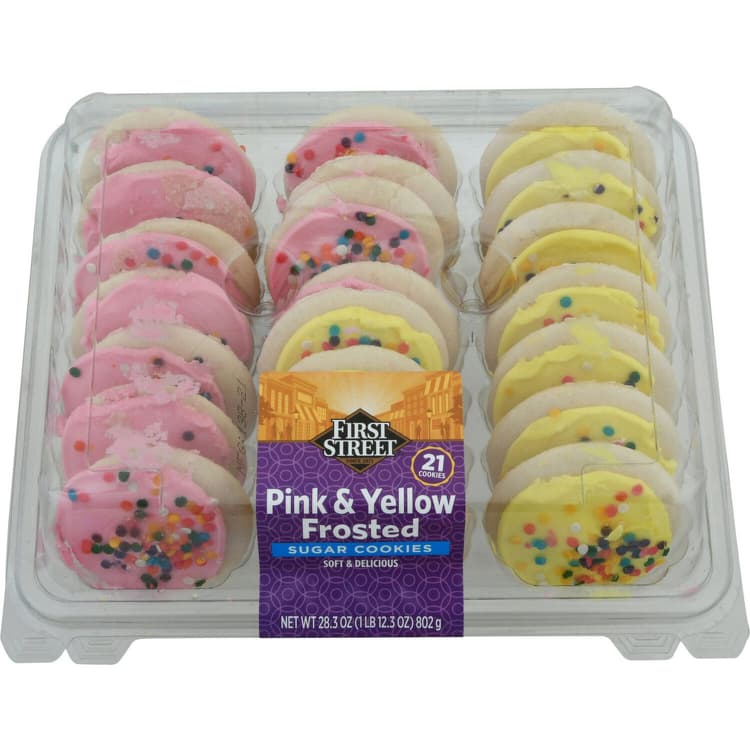 First Street Sugar Cookies, Pink & Yellow Frosted