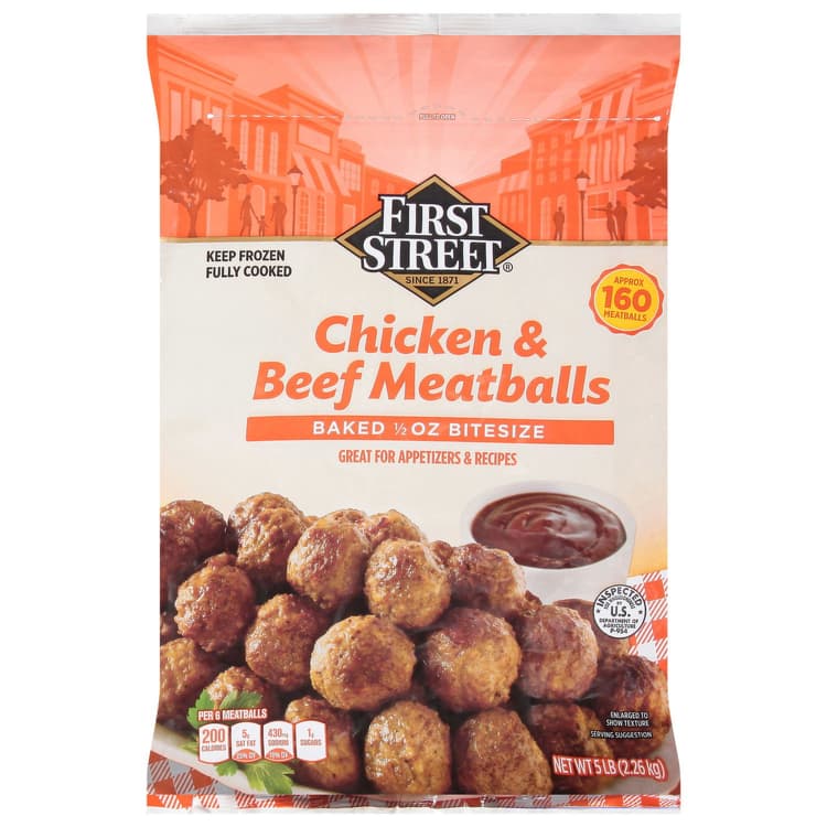 First Street Chicken & Beef Meatballs, Baked, Bite Size