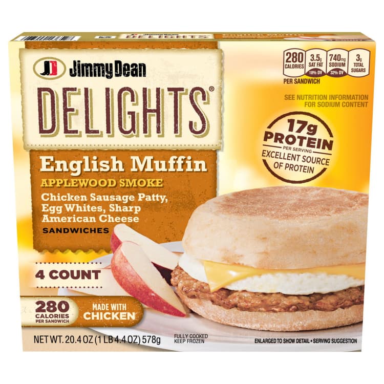Jimmy Dean Jimmy Dean Delights English Muffin Breakfast Sandwiches With Applewood Smoke Chicken Sausage, Egg White, And Sharp American Cheese
