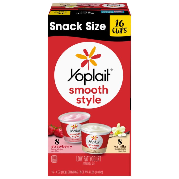 Yoplait Yogurt, Low Fat, Strawberry, Vanilla, Smooth Style, Snack Size