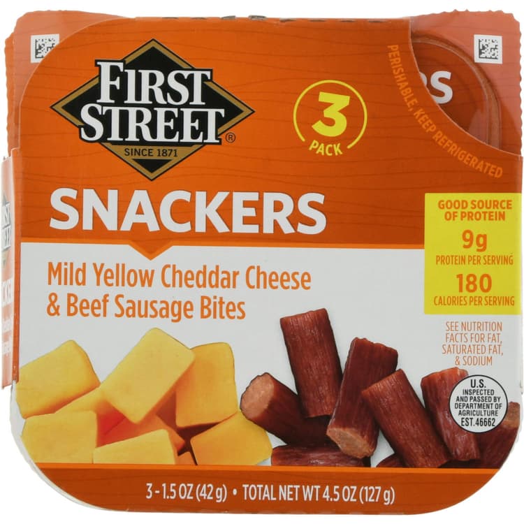 First Street Snackers, Mild Yellow Cheddar Cheese & Beef Sausage Bites