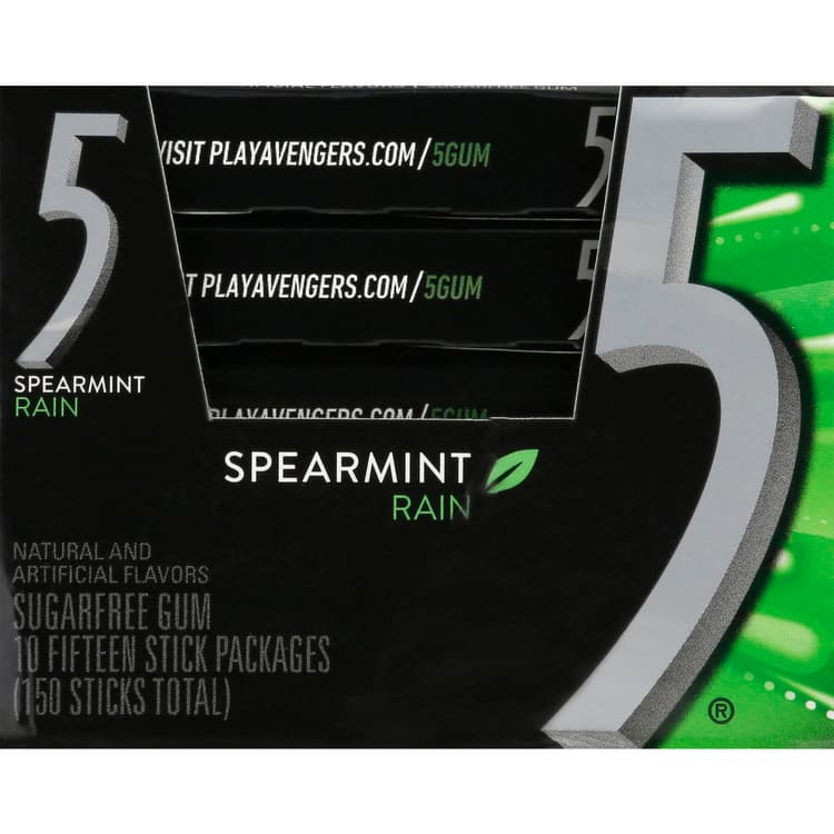 5 Gum, Sugarfree, Spearmint Rain