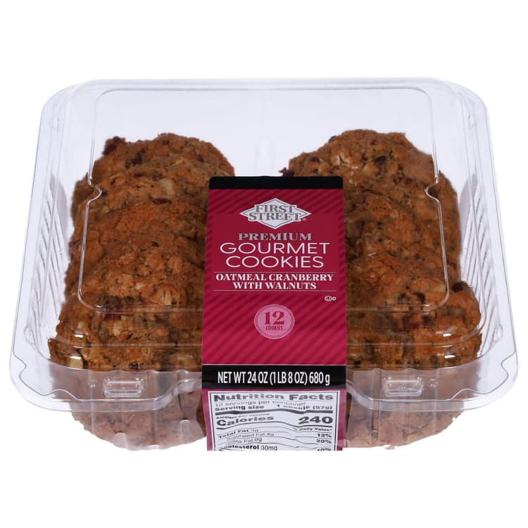First Street Gourmet Cookies, Premium, Oatmeal Cranberry With Walnuts