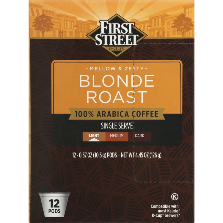 First Street, Coffee, 100% Arabica, Light, Blonde Roast, Single Serve