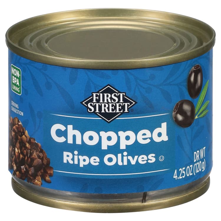 First Street Olives, Chopped, California Ripe