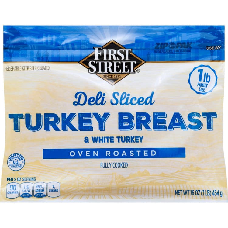First Street Turkey, Breast & White Meat, Oven Roasted, Family Size