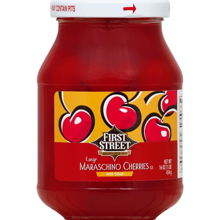 First Street Cherries, Maraschino, With Stems, Large
