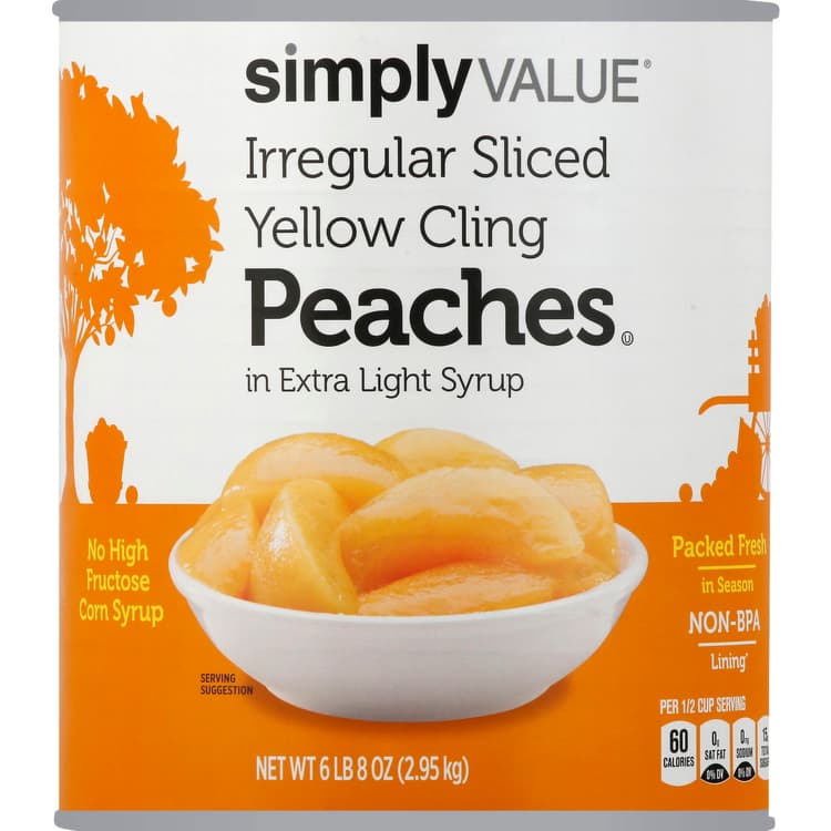 Simply Value Peaches, In Extra Light Syrup, Yellow Cling, Irregular Sliced