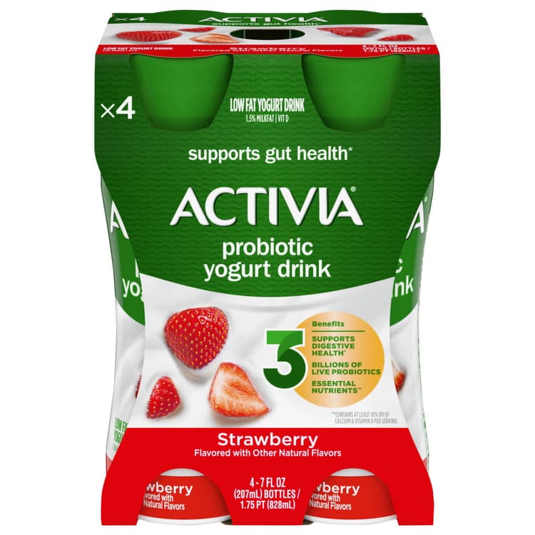 Dannon Activia Strawberry Low-Fat Yogurt Drink Bottles