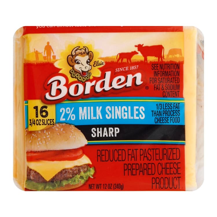 Borden Cheese Product, Pasteurized Prepared, Sharp, Reduced Fat, 2% Milk Singles