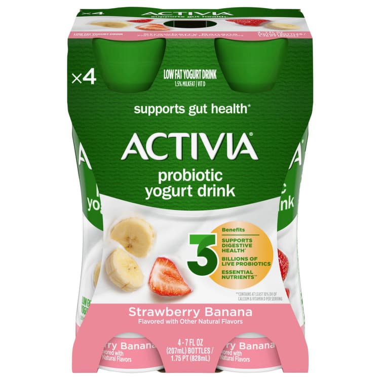 Dannon Activia Strawberry Banana Low-Fat Yogurt Drink Bottles