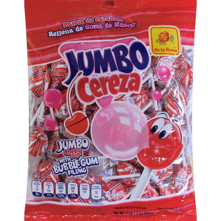 De La Rosa Cherry Pop, With Bubble Gum Filling, Jumbo