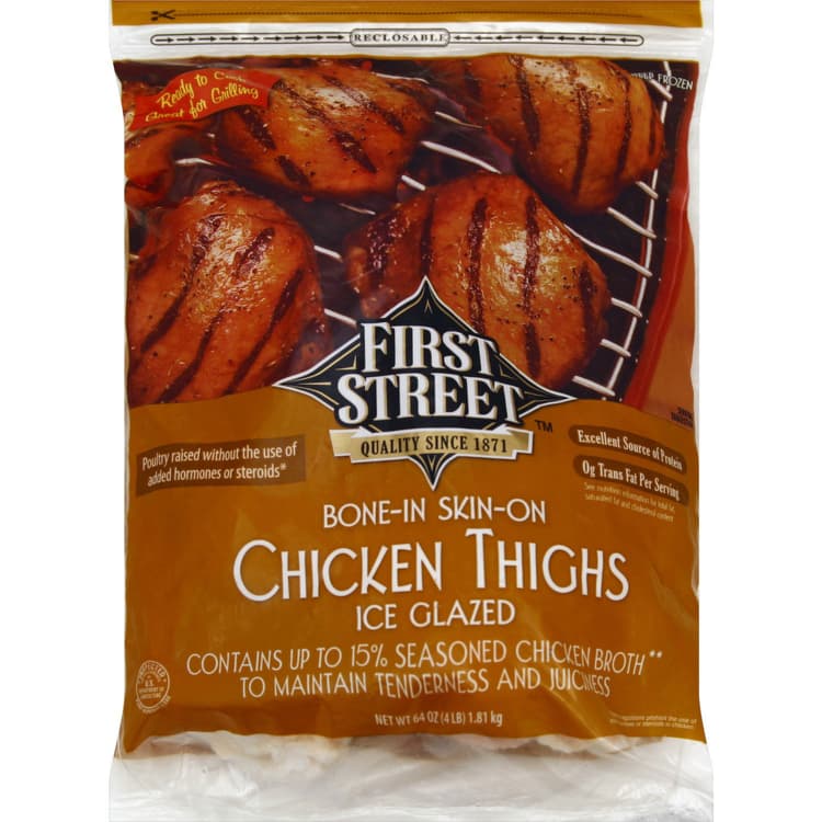 First Street Chicken Thighs, Ice Glazed, Bone-In Skin-On