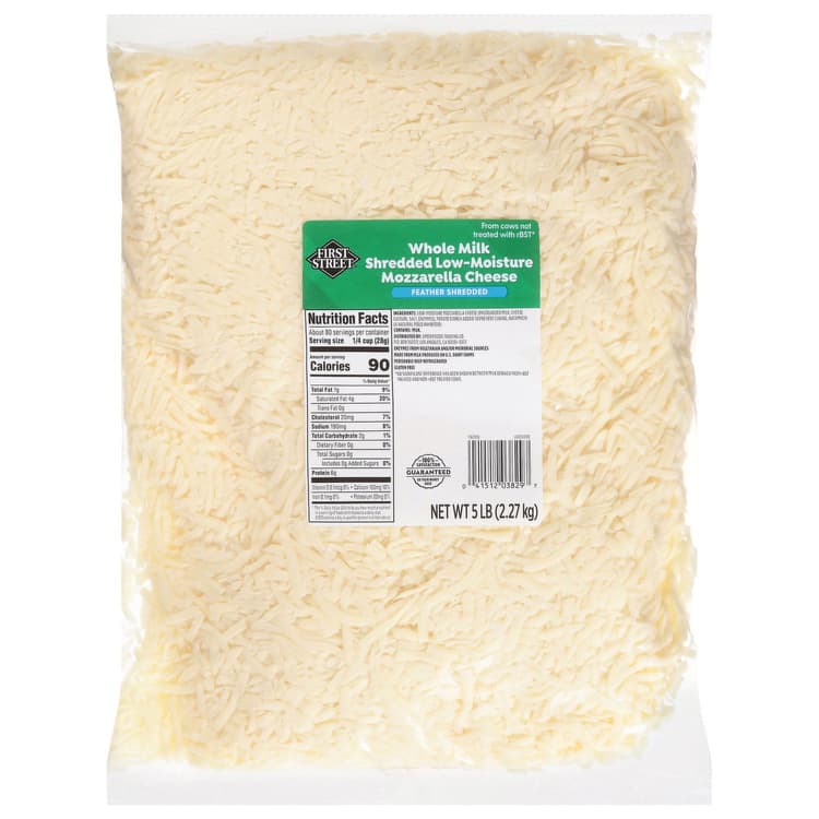 First Street Cheese, Mozzarella, Low-Moisture, Feather Shredded