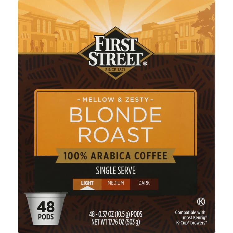 First Street, Coffee, 100% Arabica, Light, Blonde Roast, Single Serve, K