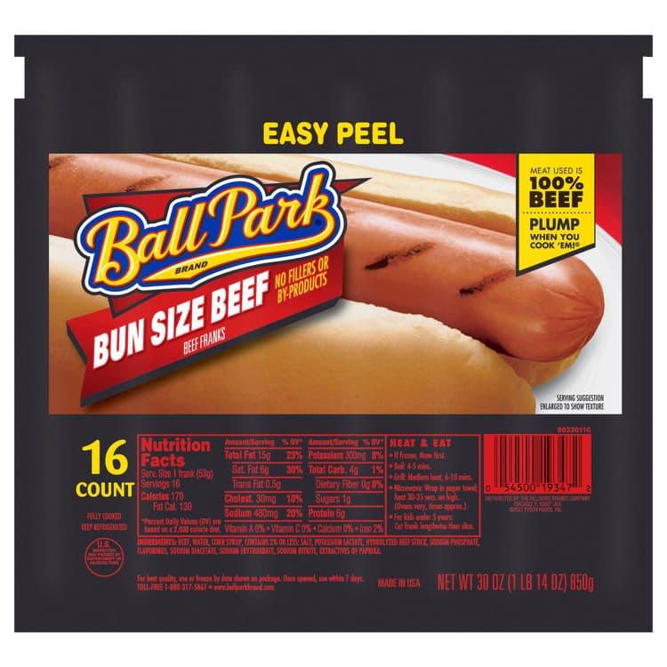 Ball Park Ball Park Bun Length Hot Dogs, Beef