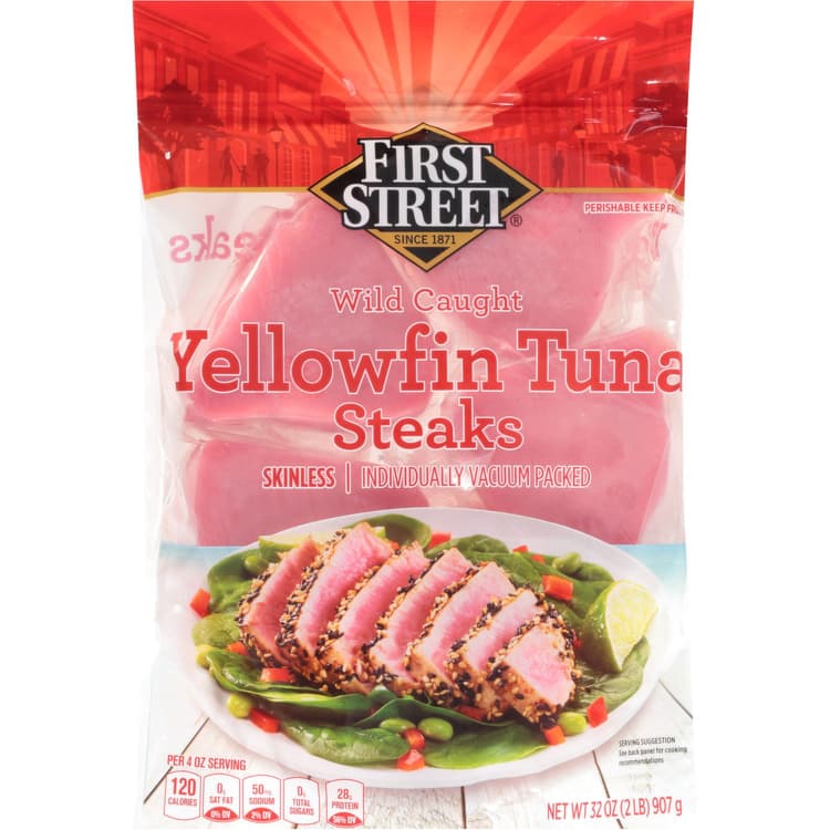 First Street Tuna Steaks, Yellowfin, Skinless