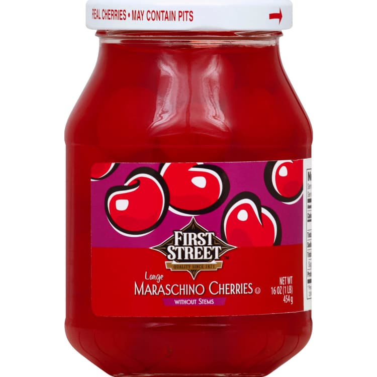 First Street Cherries, Maraschino, Without Stems, Large