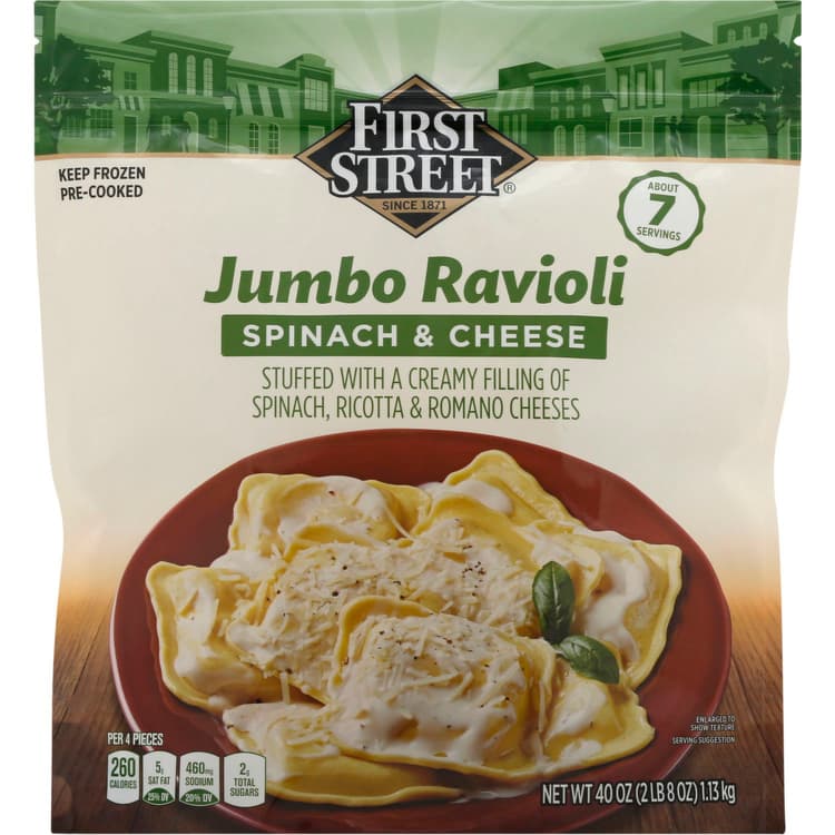 First Street Ravioli, Spinach & Cheese, Jumbo