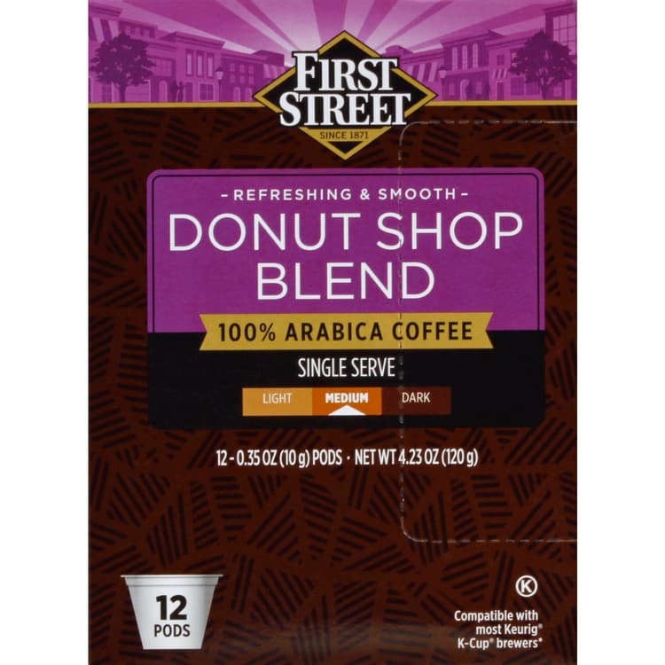 First Street, Coffee, 100% Arabica, Medium Roast, Donut Shop Blend
