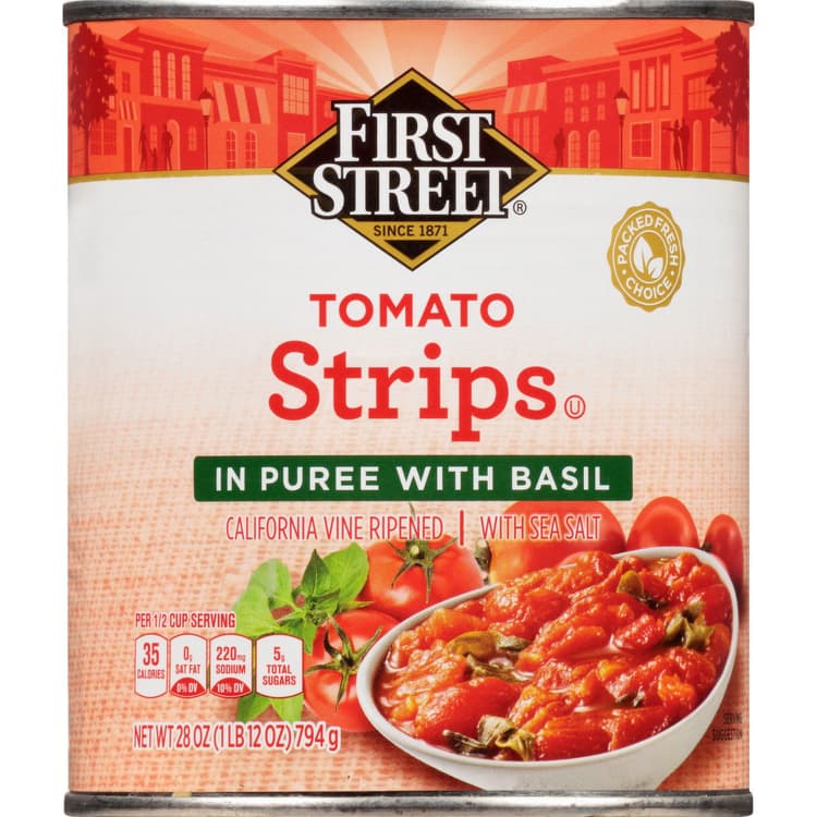 First Street Tomato Strips In Puree With Basil