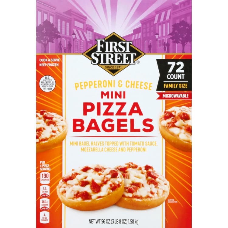 First Street Pizza Bagels, Pepperoni & Cheese, Mini, Family Size