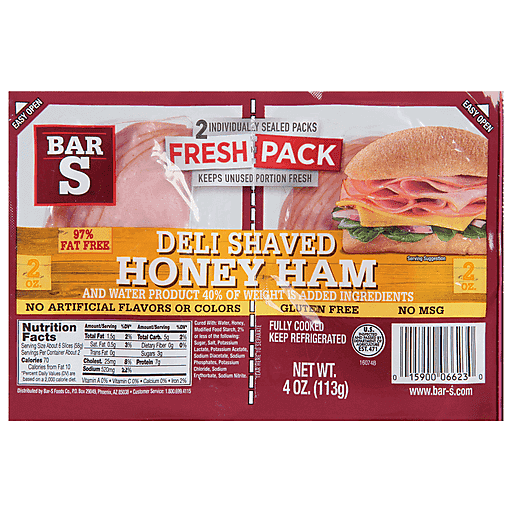 Bar S Honey Ham, Deli Shaved, Fresh