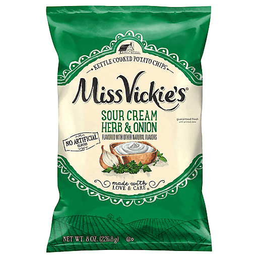 Miss Vickie'S Kettle Cooked Potato Chips Sour Cream Herb & Onion Flavored With Other Natural Flavors