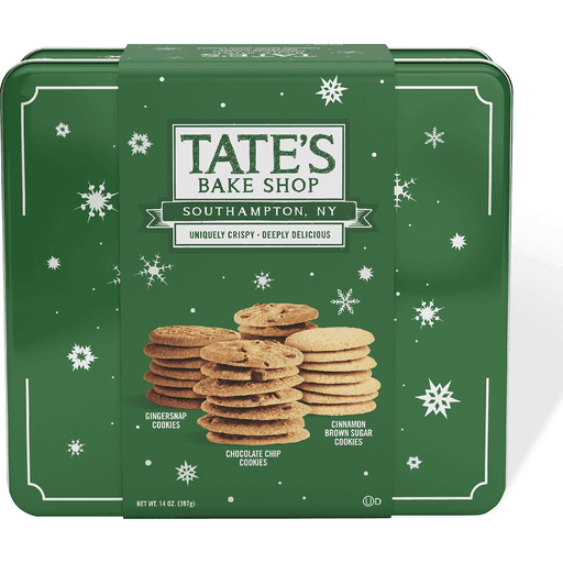 Tate'S Bake Shop Holiday Cookies Gift Tin Chocolate Chip, Cinnamon Brown Sugar And Gingersnap