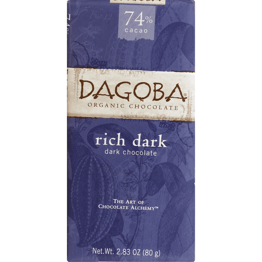Dagoba Dark Chocolate, Organic, Rich, 74% Cacao
