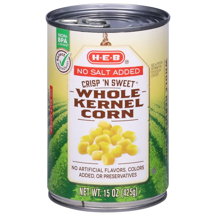 H-E-B No Salt Added Crisp N' Sweet Whole Kernel Corn