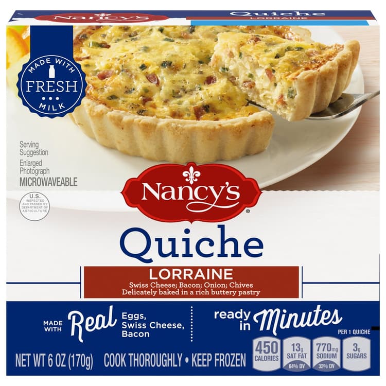 Nancy'S Lorraine Quiche With Eggs Swiss Cheese Bacon Onion & Chives  Meal