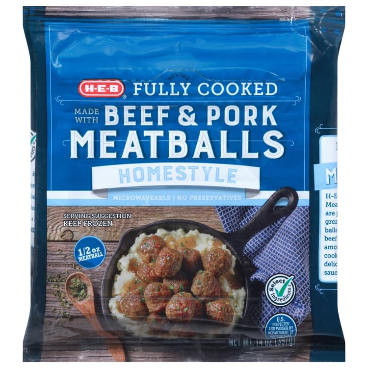 H-E-B Fully Cooked  Beef & Pork Meatballs - Homestyle
