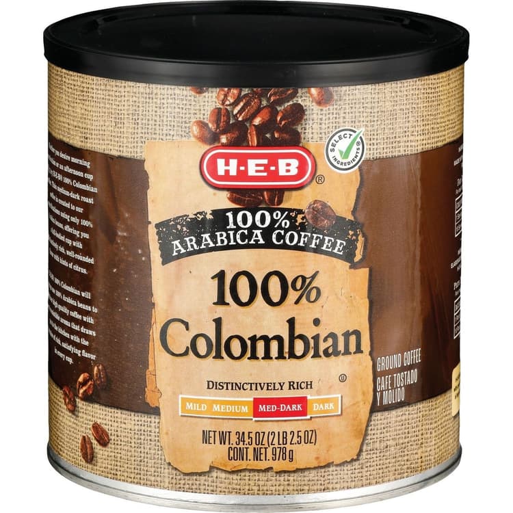 H-E-B 100% Colombian Med-Dark Roast Ground Coffee