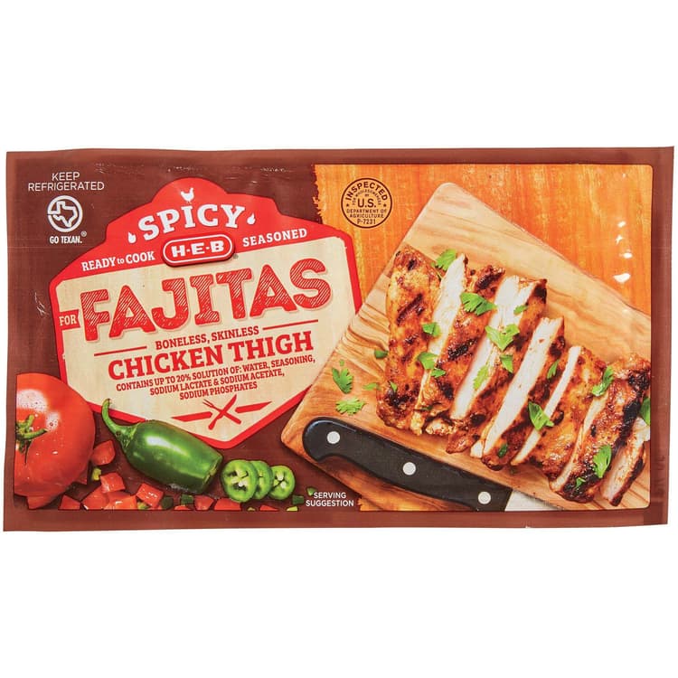H-E-B Seasoned Spicy Boneless Skinless Chicken Thighs For Fajitas
