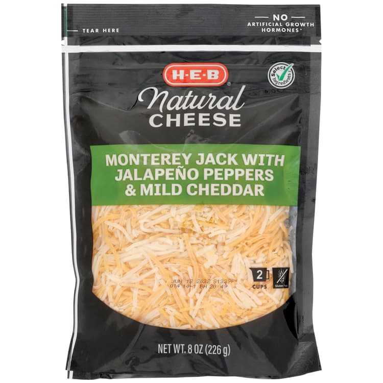 H-E-B Monterey Jack With Jalapenos & Mild Cheddar Shredded Cheese