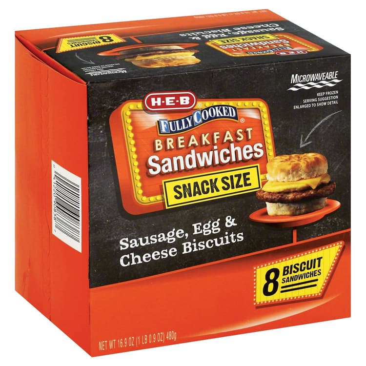 H-E-B  Snack-Size Breakfast Biscuit Sandwiches - Sausage, Egg & Cheese