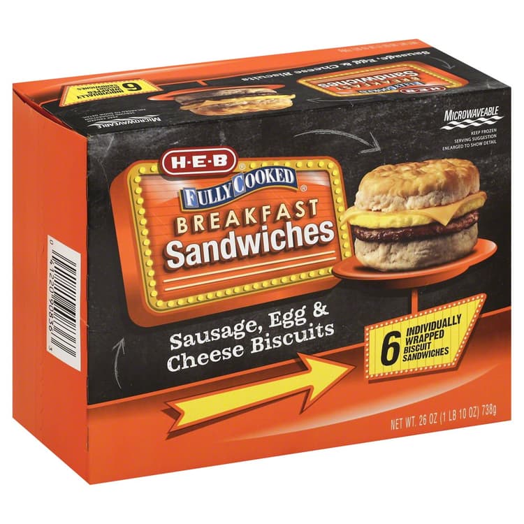 H-E-B  Breakfast Biscuit Sandwiches - Sausage, Egg & Cheese