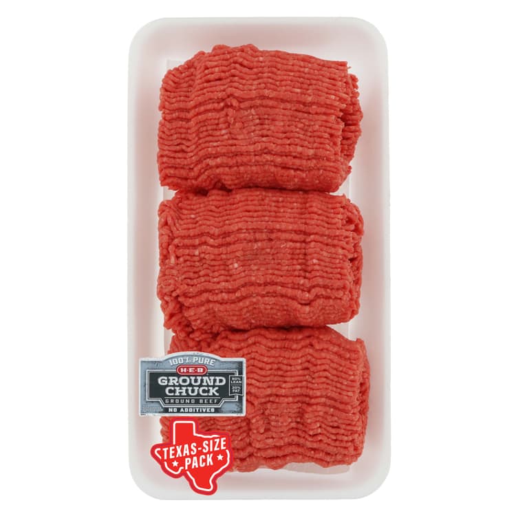 H-E-B 100% Pure Ground Beef Chuck, 80% Lean - Texas-Size