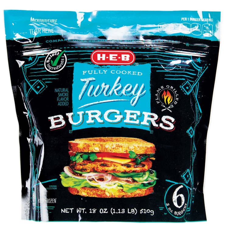H-E-B Fully Cooked  Turkey Burgers