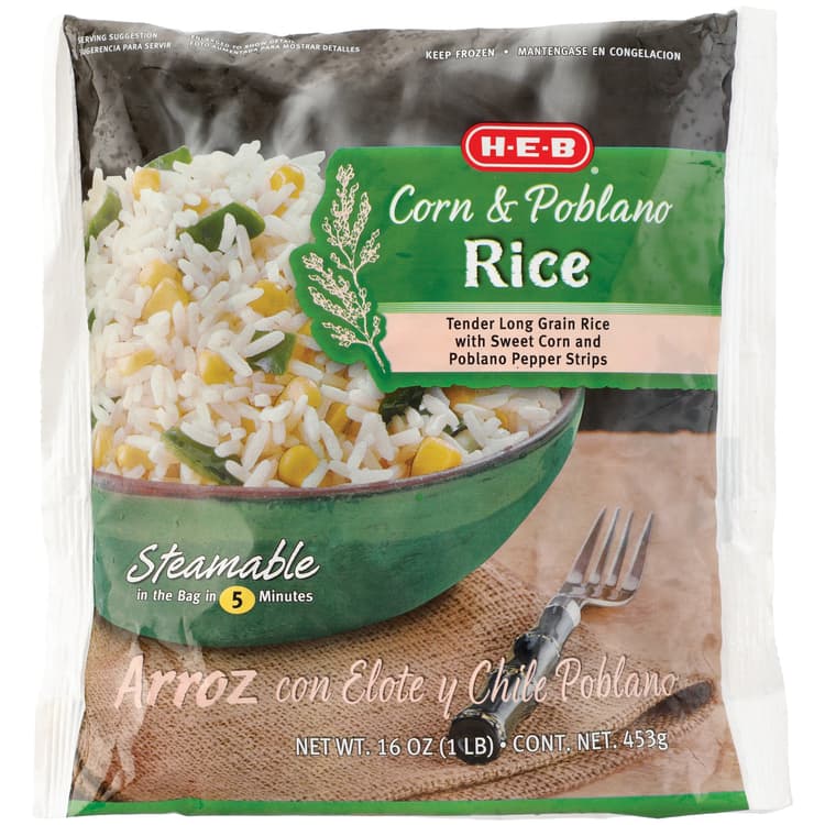 H-E-B  Steamable White Rice - Corn & Poblano