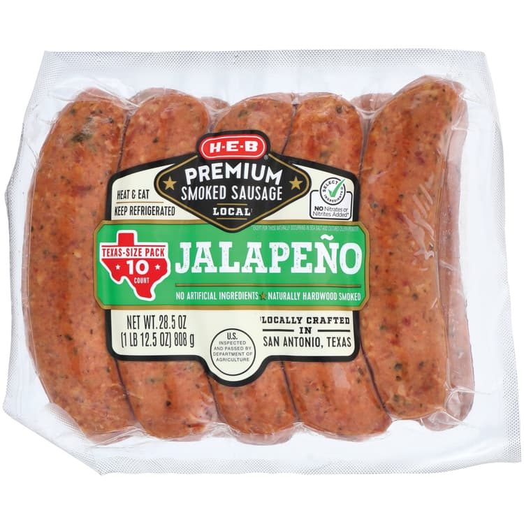 H-E-B Premium Smoked Sausage Links - Jalapeno - Texas-Size