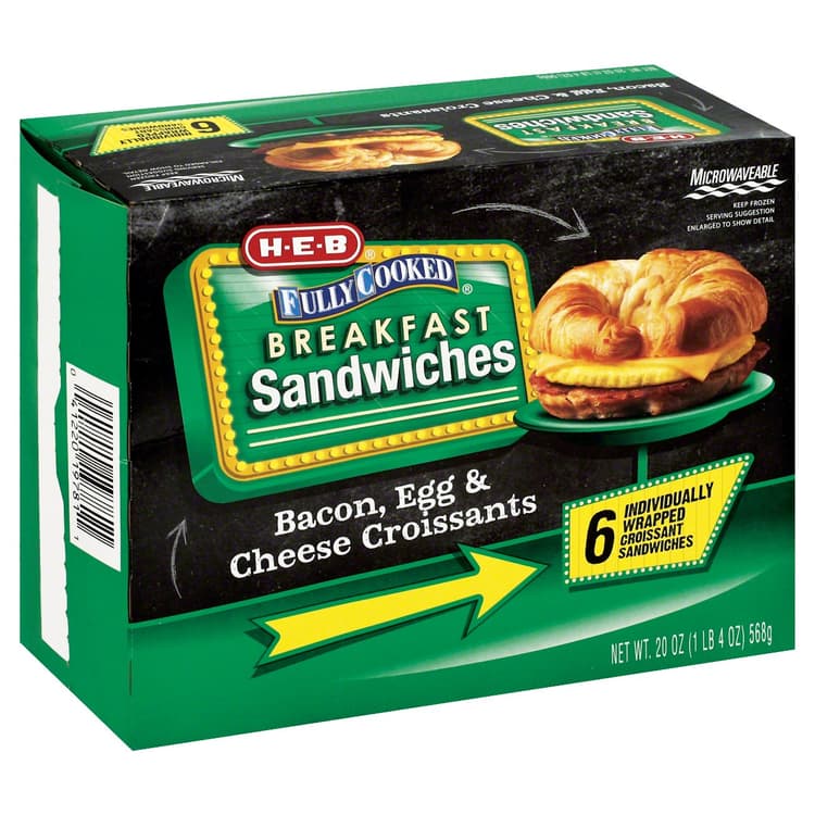 H-E-B Fully Cooked  Breakfast Croissants - Bacon, Egg & Cheese
