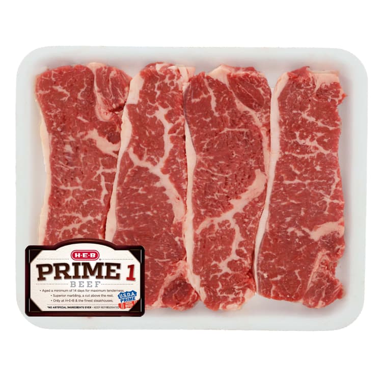 H-E-B Prime 1 Beef Boneless New York Strip Steak -  Usda Prime - Value