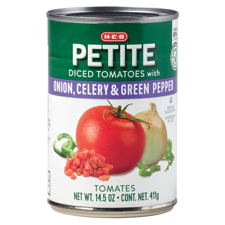 H-E-B Petite Diced Tomatoes With Onion, Celery & Green Pepper